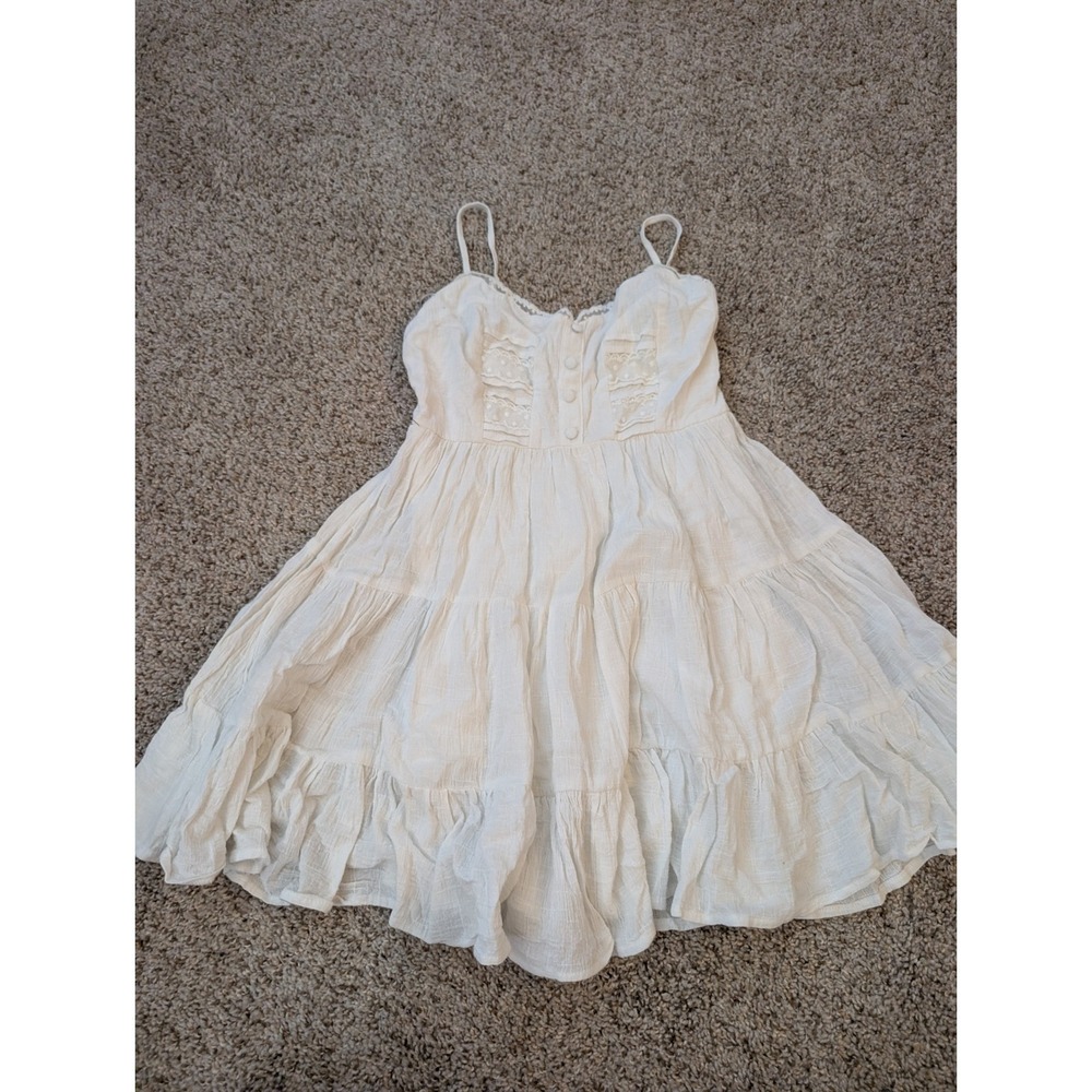 Princess Polly White Lace Tiered Mini Dress Sleeveless Boho Babydoll Size 2